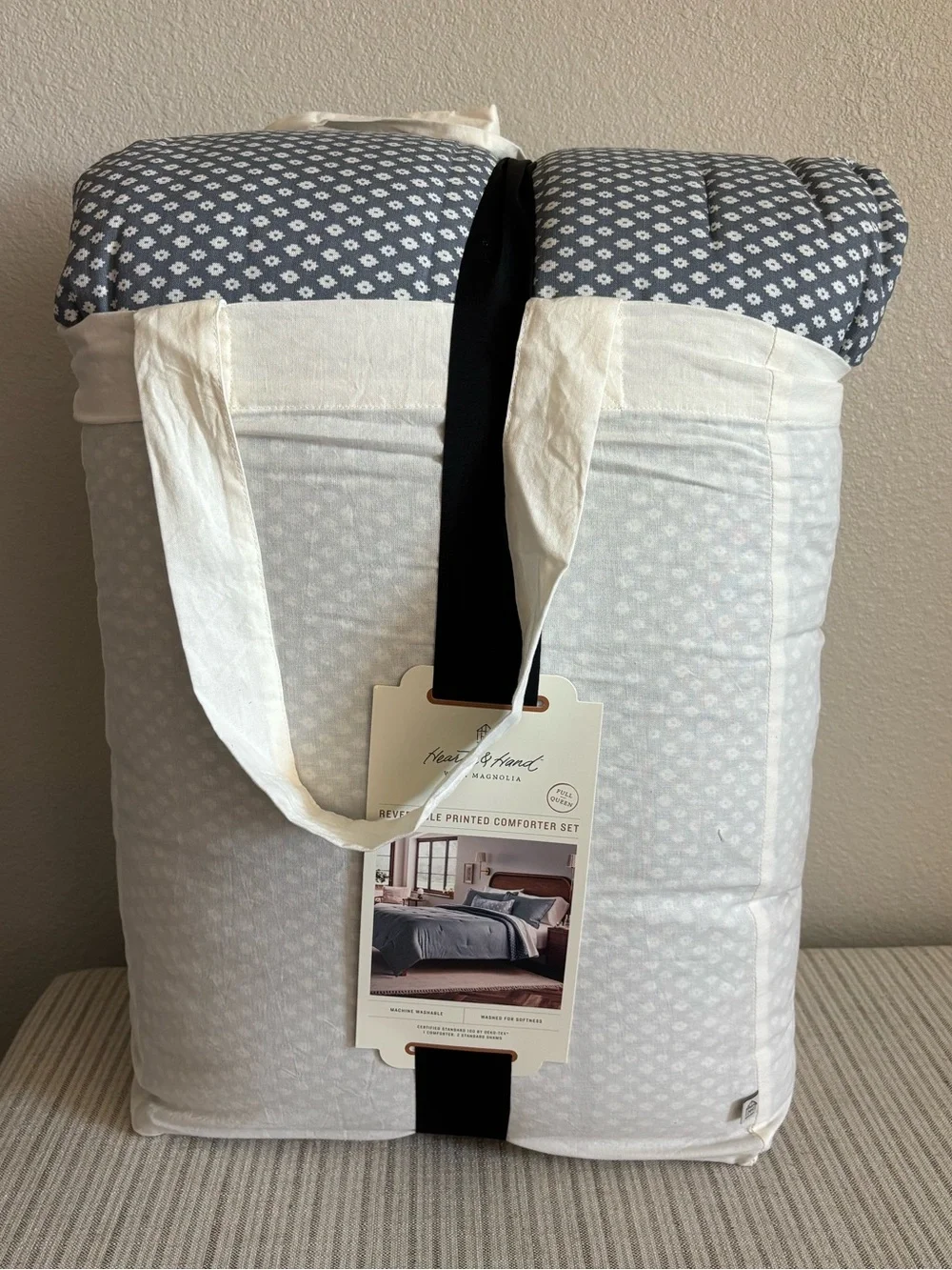 NWT 3pc Full/Queen Block Pattern Comforter Set Blue Hearth & Hand with Magnolia